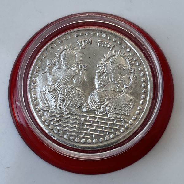 1 Doz. Silver Plated Laxmi Ganpati with OmShri on Backside: SP0017K