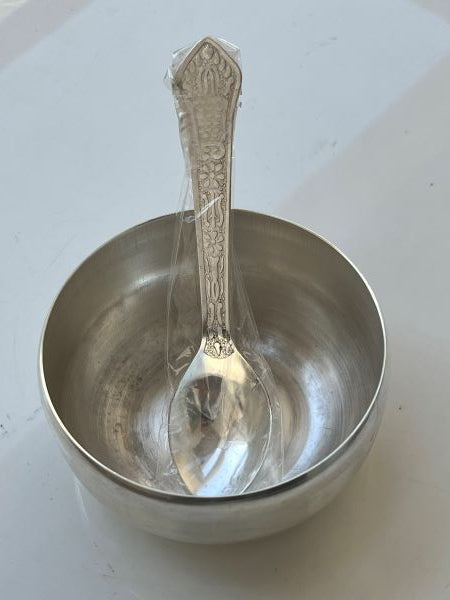 Silver Plated Bowl & Spoon L in Velvet Pouch: SP0017L