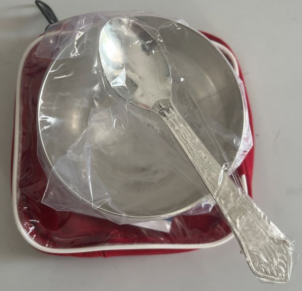 Silver Plated Bowl & Spoon L in Velvet Pouch: SP0017L