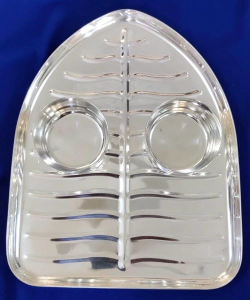 Silver Plated 9.5 inch Banana Leaf with two Bowls for Naivedyam: SP0017R