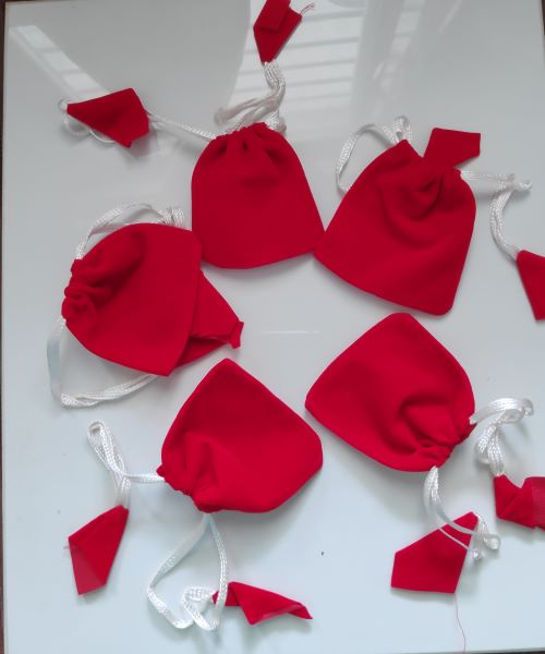 Set of 5 Red Velvet Pedha Pouches D: SP0042D