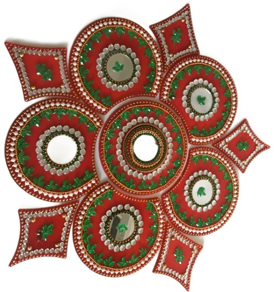 A set of acrylic material art pieces together for traditional decoration on the floor during any auspicious function like wedding.